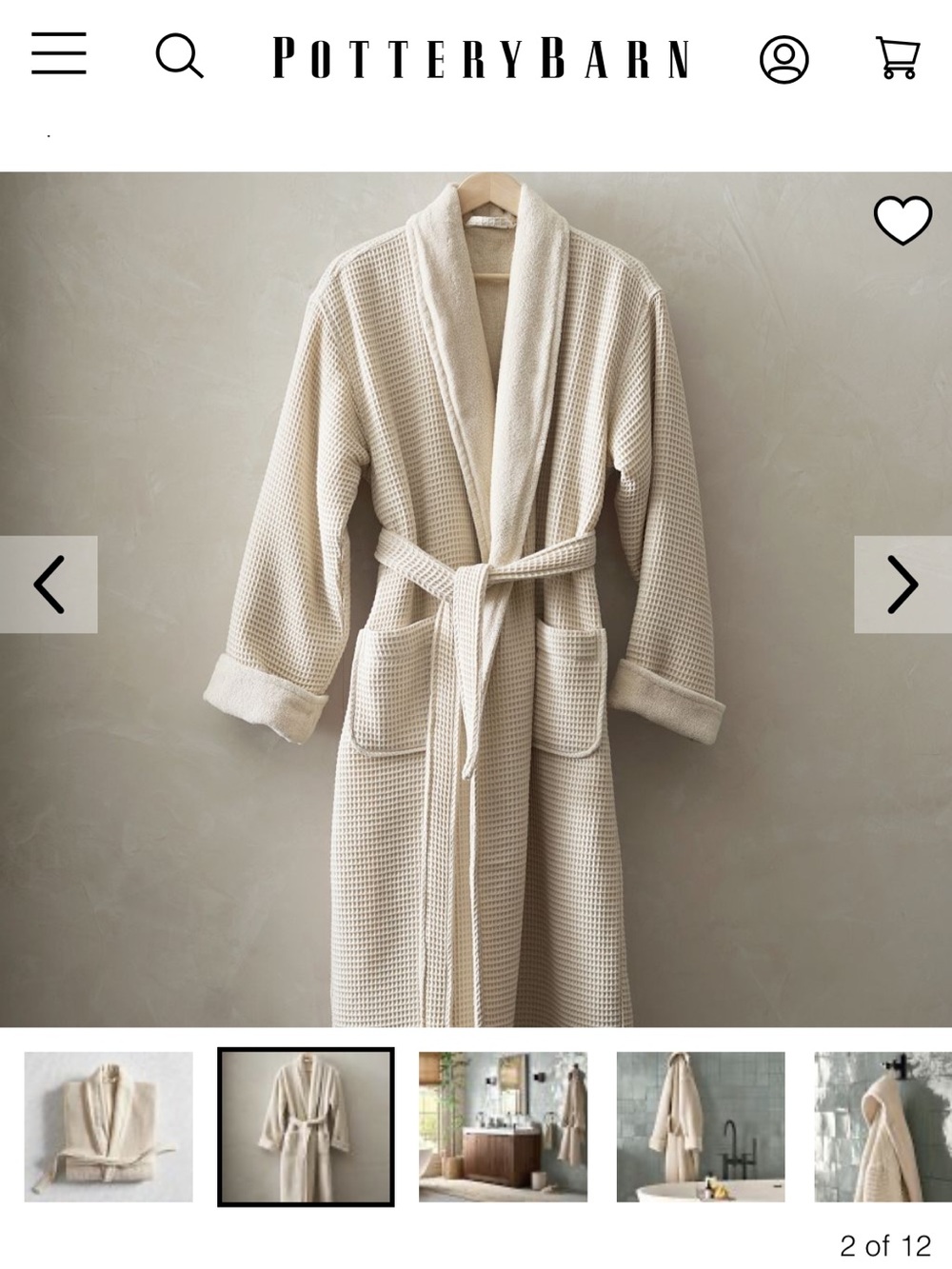 Pottery Barn oatmeal Waffle Weave Resort Robe s NWT NEW